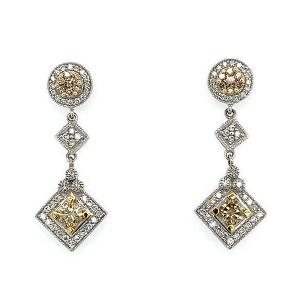 14KW&R Gold Dangle Diamond Earrings with Champagne Diamonds Franzetti Jewelers Austin, TX