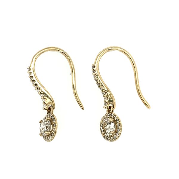 14KY Gold Dangle Halo Earrings with Round Diamonds 1.05 CTW Image 2 Franzetti Jewelers Austin, TX