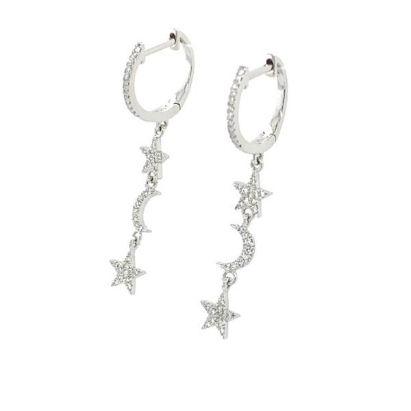 Diamond Pave Star & Crescent Moon Dangle Earring Image 2 Franzetti Jewelers Austin, TX