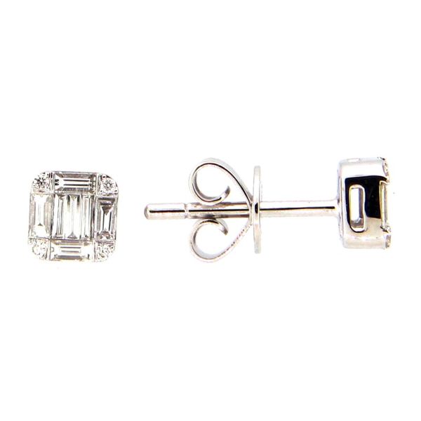 14K White Gold Emerald Shape Diamond Cluster Stud Earring Image 2 Franzetti Jewelers Austin, TX