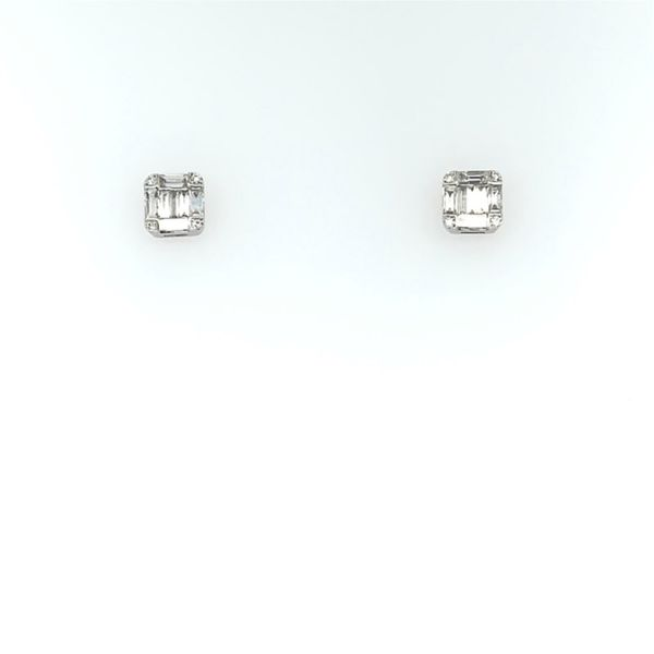 14K White Gold Emerald Shape Diamond Cluster Stud Earring Image 3 Franzetti Jewelers Austin, TX