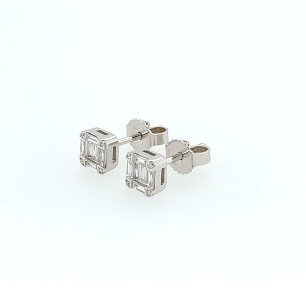 14K White Gold Emerald Shape Diamond Cluster Stud Earring Image 4 Franzetti Jewelers Austin, TX