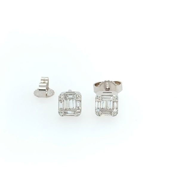 14K White Gold Emerald Shape Diamond Cluster Stud Earring Image 5 Franzetti Jewelers Austin, TX