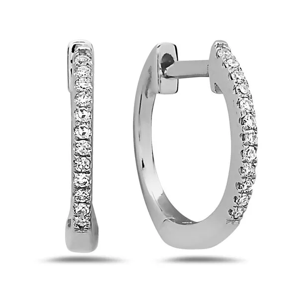 14KW Gold 12 mm Huggy Hoop Earrings with Diamonds Image 2 Franzetti Jewelers Austin, TX