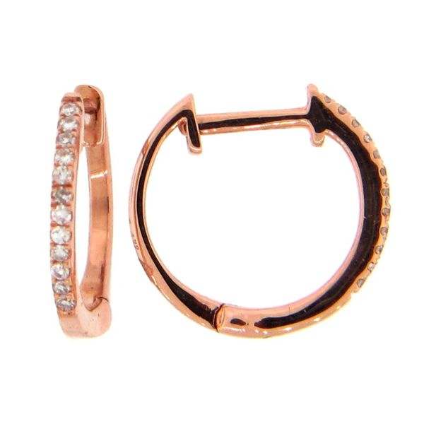 14K Rose Gold Small Diamond Huggie Earrings Image 2 Franzetti Jewelers Austin, TX