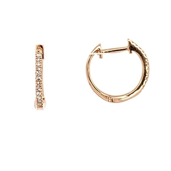 14K Rose Gold Small Diamond Huggie Earrings Franzetti Jewelers Austin, TX