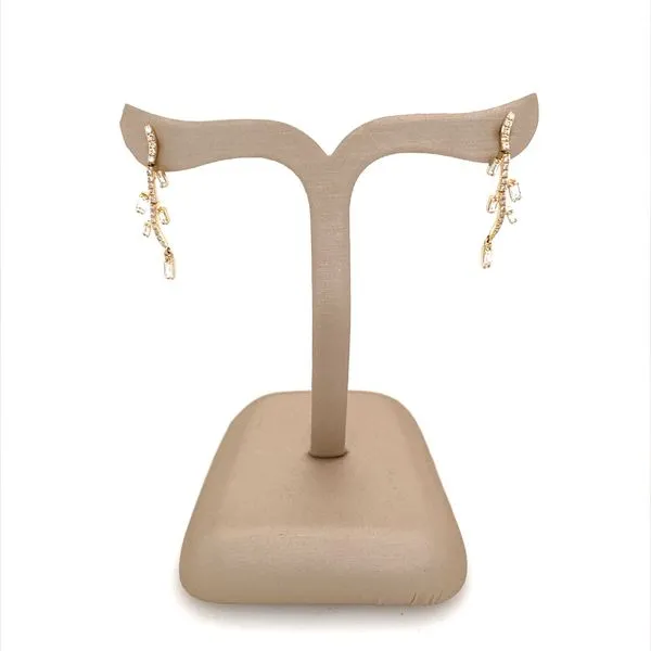 14K Yellow Gold Baguette & Round Diamond Dangle Earrings Image 2 Franzetti Jewelers Austin, TX