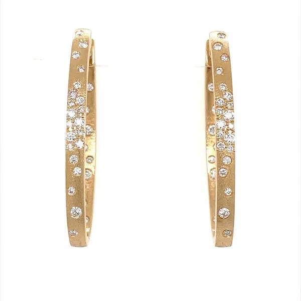 14K Yellow Gold Flush Set Diamond Oval Hoop Earrings Franzetti Jewelers Austin, TX
