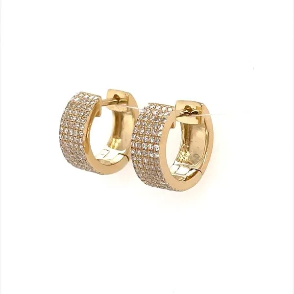 14KY Gold 5 Row Pave' Diamond Huggie Hoop Earrings Image 2 Franzetti Jewelers Austin, TX