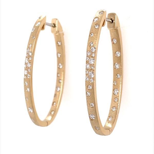 14KY Gold Flush Set Diamond Oval Hoop Earrings Image 2 Franzetti Jewelers Austin, TX