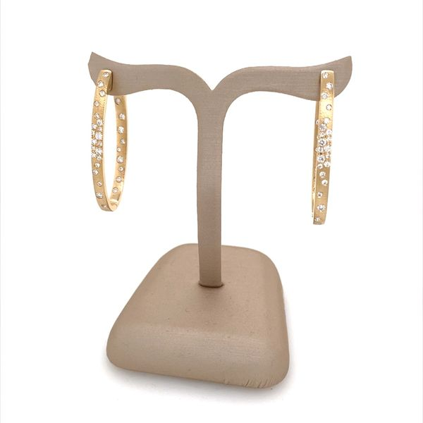 14KY Gold Flush Set Diamond Oval Hoop Earrings Image 3 Franzetti Jewelers Austin, TX