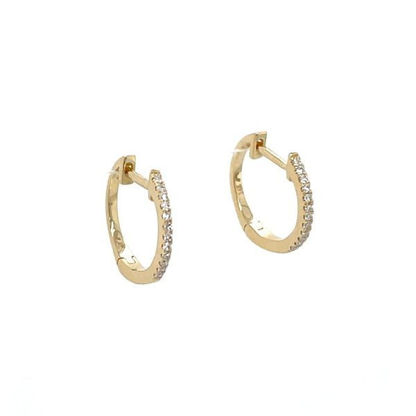 14KY Gold 12 mm Huggie Hoop Earrings with Diamonds Image 3 Franzetti Jewelers Austin, TX