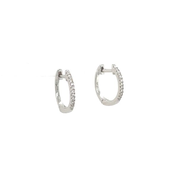 14KW Gold 12 mm Huggie Hoop Earrings with Diamonds Image 3 Franzetti Jewelers Austin, TX