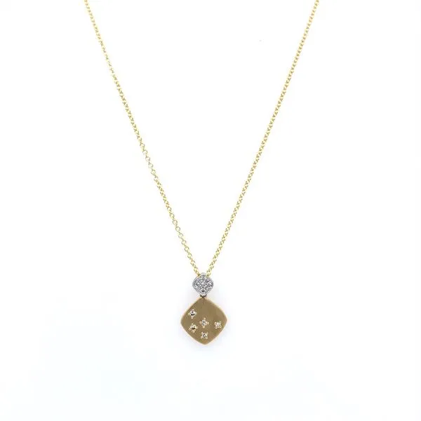 14K Y&W Gold Flush Set Diamond Pendant on 16