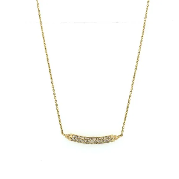 14KY Gold Pave' Diamond Accented Curved Bar Necklace - 17