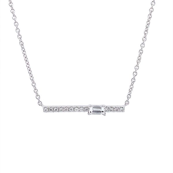 14KW Gold Diamond Baguette Bar Necklace Franzetti Jewelers Austin, TX