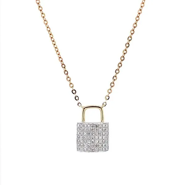 14K W&Y Gold Diamond Padlock Pendant Necklace - 18