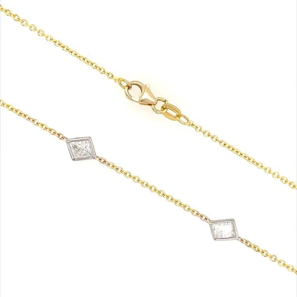 14K Two-Tone Princess Shape Diamond Station Necklace 4.60 CTW - 18