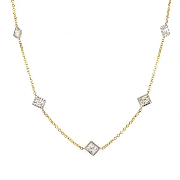 14K Two-Tone Princess Shape Diamond Station Necklace 4.60 CTW - 18