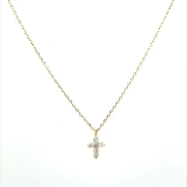 14K Yellow Gold 1/10 CTW Small Diamond Cross Necklace 18