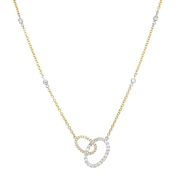 14K White & Yellow Gold Oval Shapes with Diamonds Necklace - 18