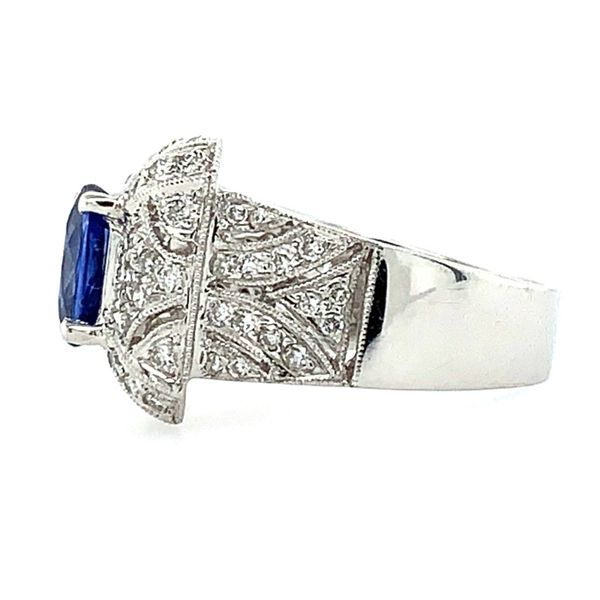 18K White Gold Blue Sapphire & Diamond Antique Style Ring Image 2 Franzetti Jewelers Austin, TX