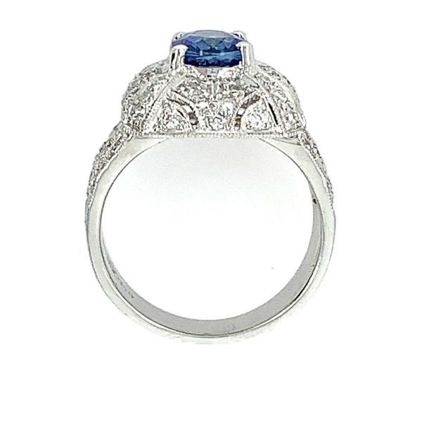 18K White Gold Blue Sapphire & Diamond Antique Style Ring Image 3 Franzetti Jewelers Austin, TX