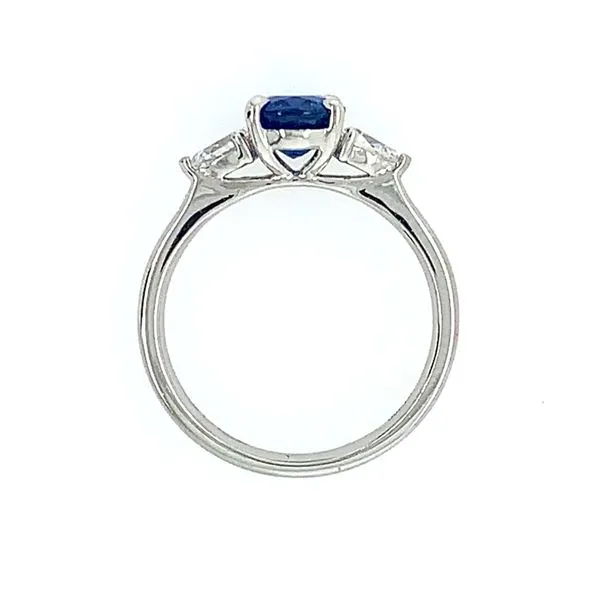 Platinum 3 Stone Ring with Oval Sapphire & Pear Cut Diamonds Image 4 Franzetti Jewelers Austin, TX