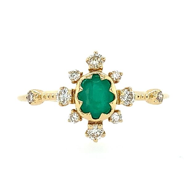 14K Yellow Gold Oval Emerald & Diamond Ring Franzetti Jewelers Austin, TX