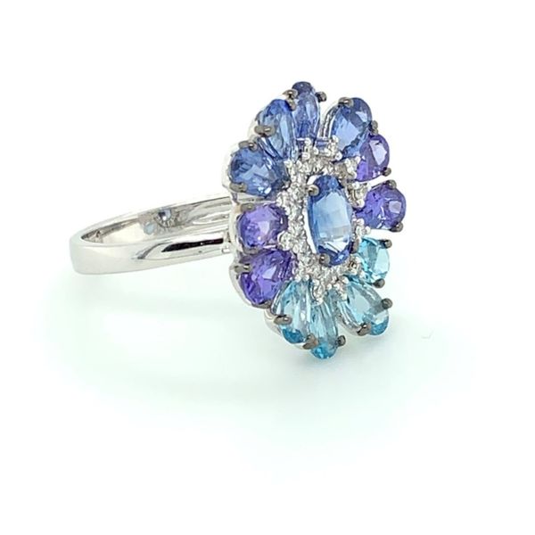 Blue Sapphire, Tanzanite, Blue Topaz & Diamond Flower Ring Image 2 Franzetti Jewelers Austin, TX