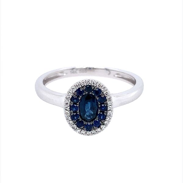 14KW Gold Blue Sapphire & Diamond Oval Cluster Ring Image 2 Franzetti Jewelers Austin, TX