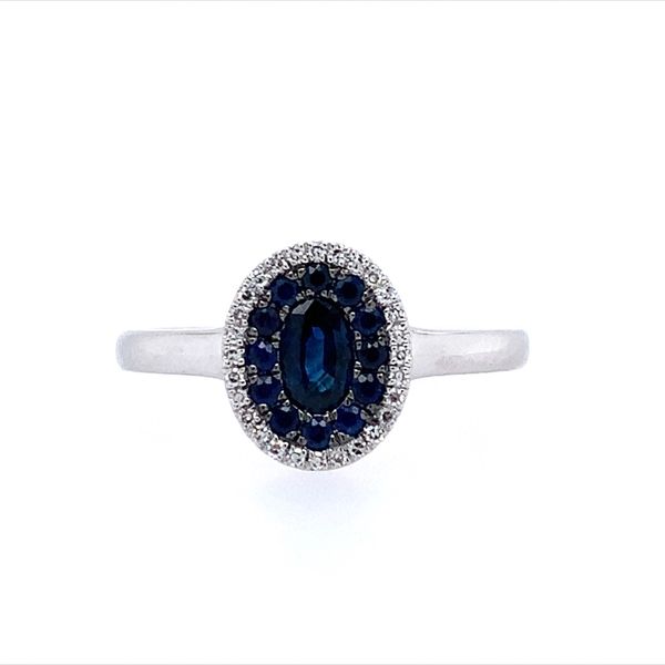 14KW Gold Blue Sapphire & Diamond Oval Cluster Ring Franzetti Jewelers Austin, TX