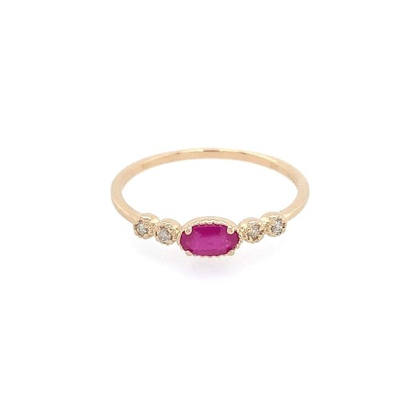 14K Yellow Gold Dainty Ruby & Diamond Ring Franzetti Jewelers Austin, TX