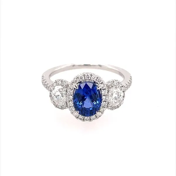 Platinum 3 Stone Ring with 2.07 Carat Blue Sapphire & Diamonds Image 3 Franzetti Jewelers Austin, TX