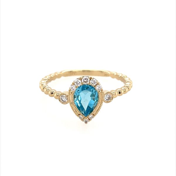 14K Yellow Gold Blue Topaz & Diamond Ring Image 2 Franzetti Jewelers Austin, TX