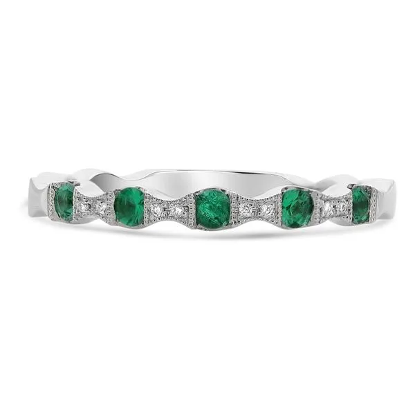 14K White Gold Emerald & Diamond Milgrain Band Franzetti Jewelers Austin, TX