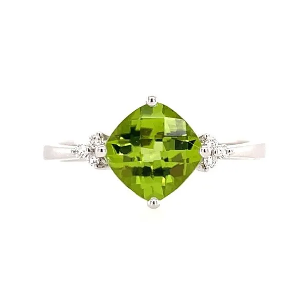14KW Gold 7 x 7 mm Cushion Peridot & 6 Diamond Ring Franzetti Jewelers Austin, TX