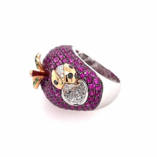 18KTT Apple with Lady Bug Ruby, Green Garnet & Diamond Ring Image 3 Franzetti Jewelers Austin, TX