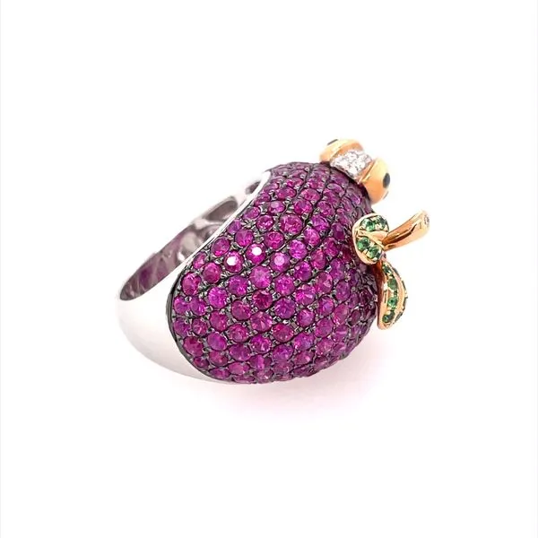 18KTT Apple with Lady Bug Ruby, Green Garnet & Diamond Ring Image 4 Franzetti Jewelers Austin, TX