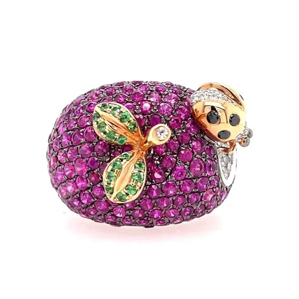 18KTT Apple with Lady Bug Ruby, Green Garnet & Diamond Ring Franzetti Jewelers Austin, TX
