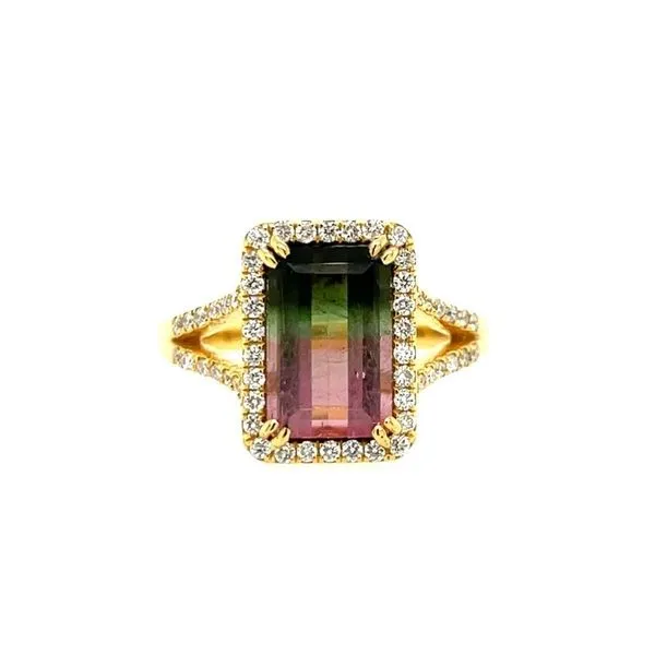 18KY Gold 2.92 Ct Watermelon Tourmaline Ring with Diamonds Franzetti Jewelers Austin, TX