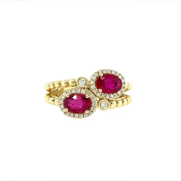 14KY Gold Two Oval Ruby Ring with Diamonds Image 3 Franzetti Jewelers Austin, TX