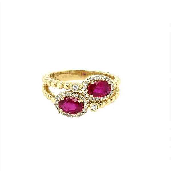 14KY Gold Two Oval Ruby Ring with Diamonds Franzetti Jewelers Austin, TX