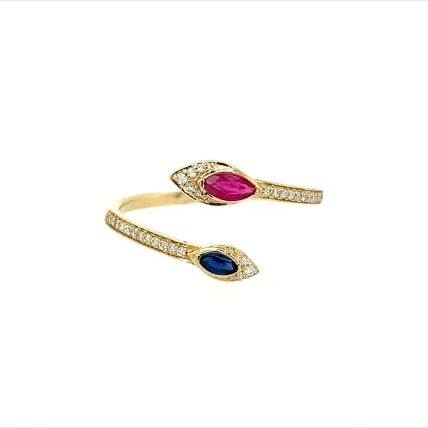14KY Gold Marquise Ruby & Blue Sapphire Ring with Diamonds Franzetti Jewelers Austin, TX