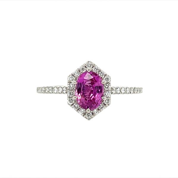 14KW Gold Oval 1.27 Ct Pink Sapphire Ring with Diamonds Franzetti Jewelers Austin, TX