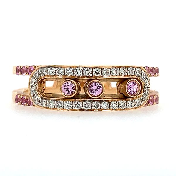 18KR Gold 3 Sliding Bezel Set Pink Sapphire Ring with Diamonds Image 2 Franzetti Jewelers Austin, TX