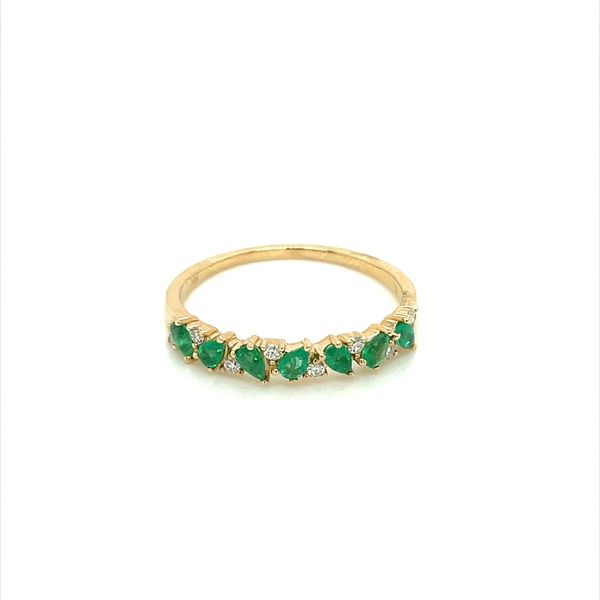 14KY Gold Tilted Pear Shape Emerald & Diamond Band Image 3 Franzetti Jewelers Austin, TX