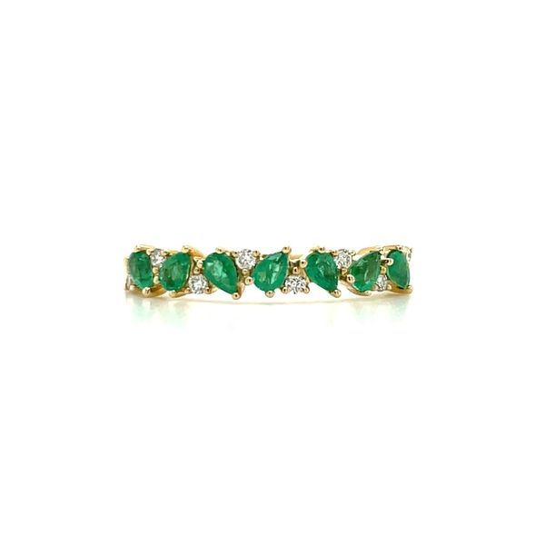 14KY Gold Tilted Pear Shape Emerald & Diamond Band Franzetti Jewelers Austin, TX