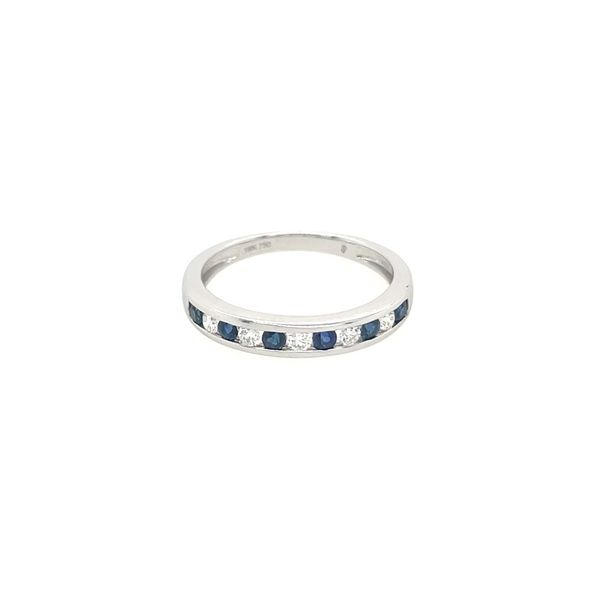 18KW Gold Blue Sapphire & Diamond Alternating Channel Set Band Image 4 Franzetti Jewelers Austin, TX