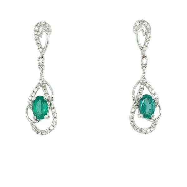 14KW Gold Oval Emerald & Diamond Dangle Earrings Franzetti Jewelers Austin, TX